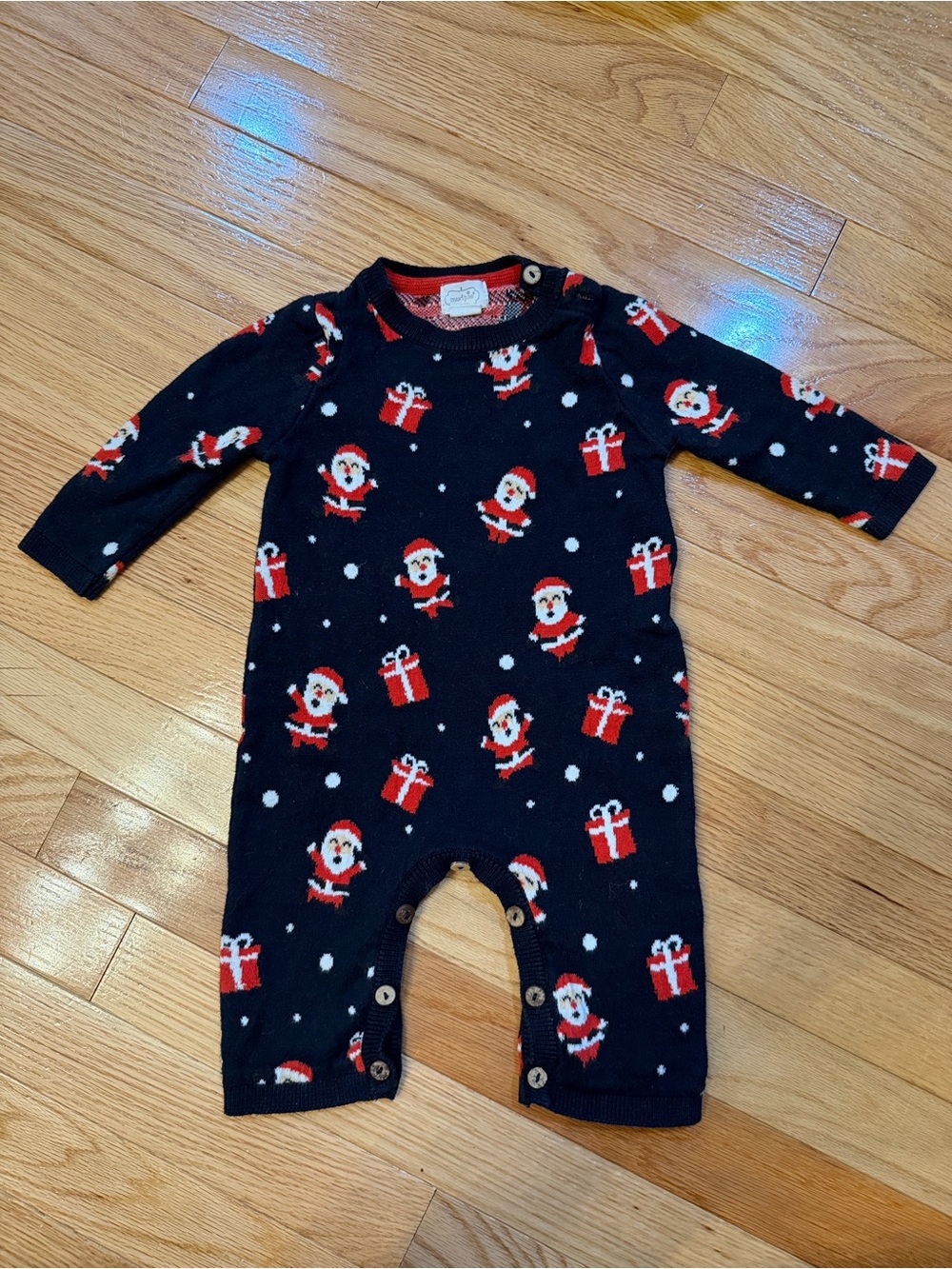 Mudpie Holiday Santa Knit One-Piece Romper - Navy and Red